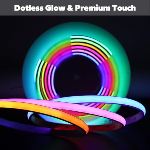 Image of Addressable RGBCCT Flexible COB LED Strip Light, RGBWW 24V WS2811 Pixel 4200LEDs Cuttable Outdoor 16.4Ft 5m Long Color Changing LED Strip, Neon White Silicone Tube Lighting with Adhesive Back
