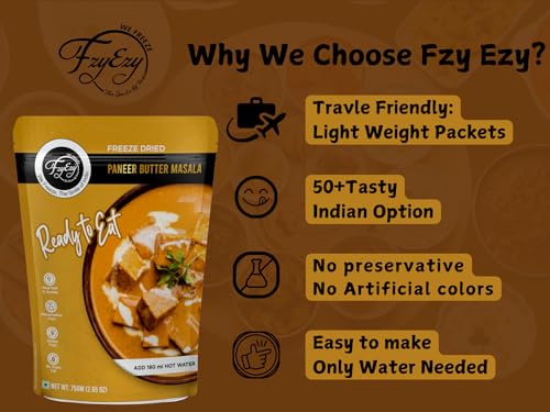 Image of FzyEzy Freeze-Dried Jain Paneer Butter Masala - 75g | Instant Jain Indian Cuisine | Authentic No Onion, No Garlic Paneer Butter Masala Gravy | Jain Vegetarian Gourmet Delight | Ready-to-Eat | Gluten-Free | Preservative-Free Meal