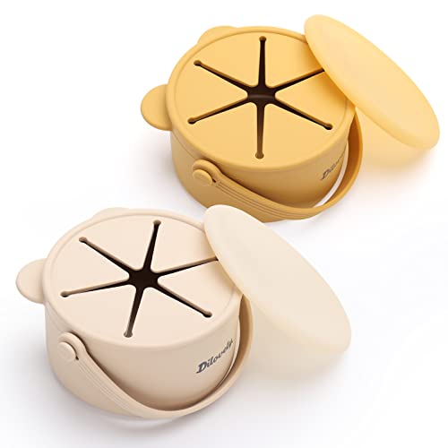 Image of Dilovely Snack Cups for Toddlers, Silicone Toddler Snack Containers, Baby Treat Catcher with DustProof Lid 2 Pack Dishwasher Safe and BPA Free 9 Oz