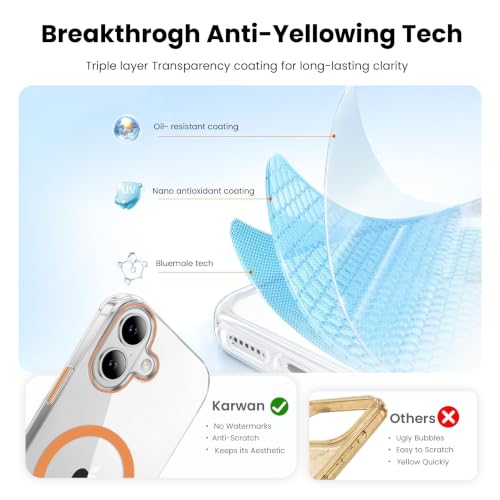 Image of KARWAN Crystal Clear Magnetic Back Case Cover Compatible with iPhone 17 Anti-Yellow Transparent Shockproof Cover with Camera Protection, Scratch Resistant, MagEaze Wireless Charging Support