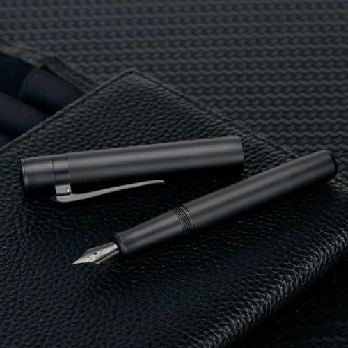 Image of Hongdian M2 Black Forest Mini Fountain Pen, Long Blade Nib & Sleek Shape Aluminium Short Pocket Travel Pen (Matte Black)