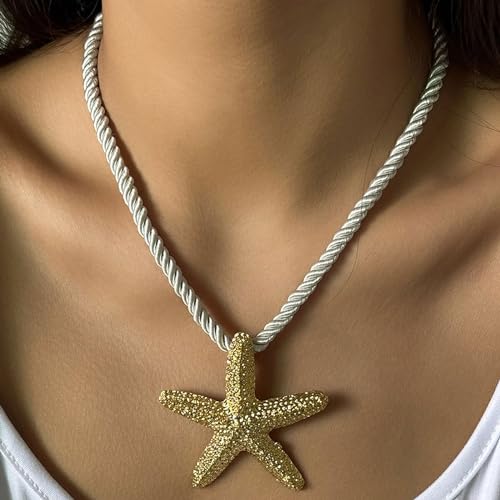 Dcfywl731 Starfish Conch Necklace for Women Shell Pendant Accessories Chunky Star Beach Jewelry Womens Halloween2