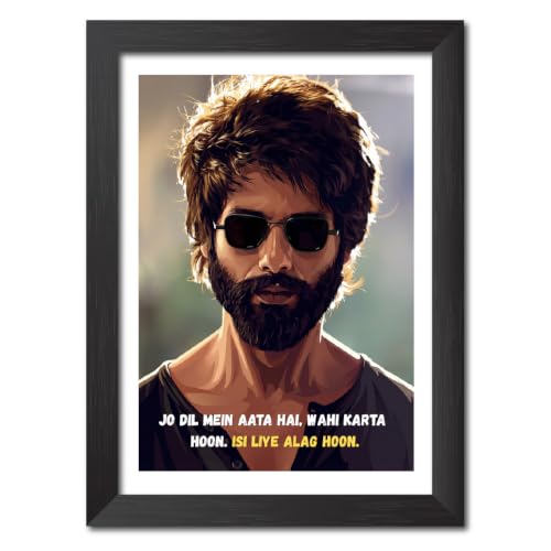Image of TenorArts Kabir Singh Quotes Poster Bollywood Movie Vector Art Vector Art Posters Photo Framed Painting With Black Wooden Textures (12inches x 9inches)