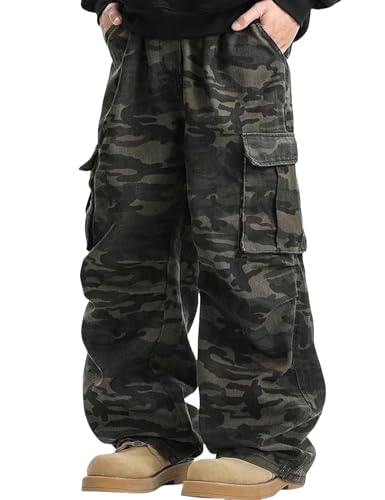 Mens Y2k Camo Cargo Pants Wide Leg Camouflage Jeans Hip Hop Skater