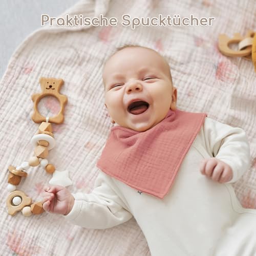 Yukkidds Mulltücher Baby Spucktücher 100% Baumwolle Spucktuch 60x60 cm Saugfähig und Atmungsaktive Wickeltücher Musselintücher 5er Set für Neugeborene Junge und Mädchen Rosa Blumig