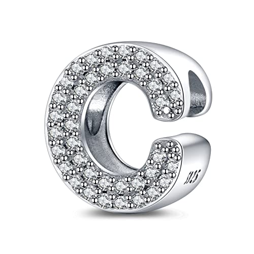 LaMenars Buchstabe C Charm 925 Sterling Silber Perlen für Armbänder mit 5A Zirkonia, Geburtstagsschmuck Geschenke Frauen Mädchen thumbnail