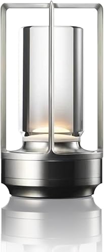 Leroxo Lámpara de escritorio de metal portátil, lámpara de mesa LED inalámbrica, lámpara recargable de control táctil de 3 colores, lámpara de