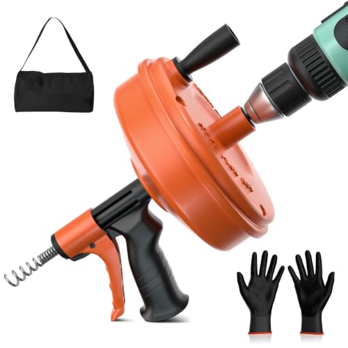 2026 Newest50 FT Drain Snake Plumbing Snake Drain Auger Hair Clog Remover Flexible Plumbing Snake Use Manually or Powered for Kitchen Bathrom and Shower Sink Gloves for L-Type Sewer