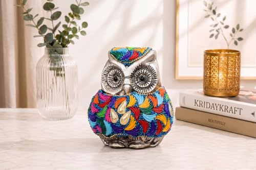 Image of Vintage Metal Owl Showpiece and Paper Weight Metal Handicraft Idol for Home Decor (Silver Stone)