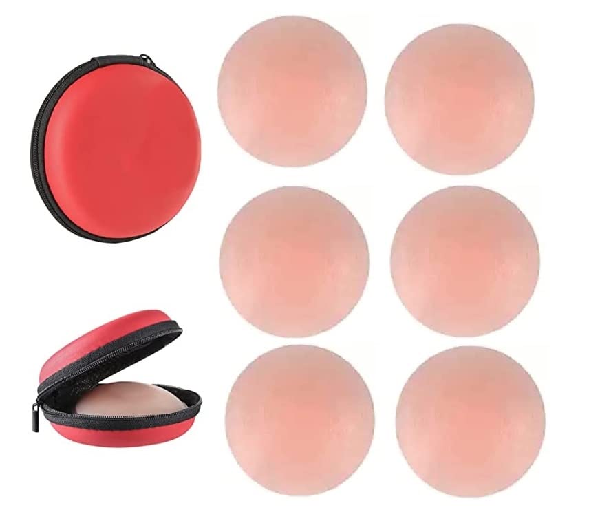 PLUMBURY Women's Reusable Adhesive Stick-on Bra Pad Petals Nipple Cover/Stickers/Pasties with Box -3 Pairs Beige