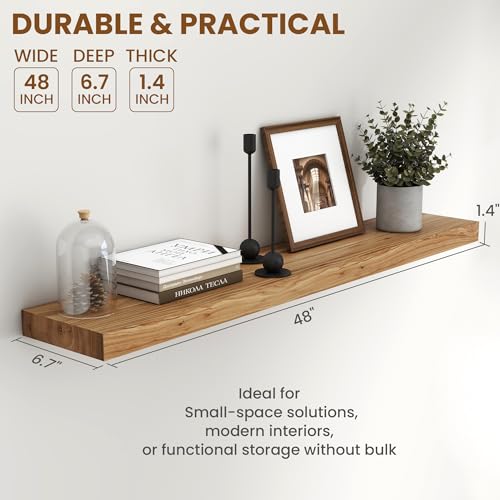 Image of Fun Memories 48 inch Wall Mounted Floating Shelves, Natural Elm Wood, 1 Pack