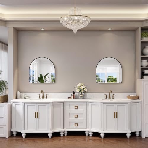 Image of FORBATH Arched Bathroom Mirror 24x24 Inch, Black Bathroom Mirror Wall Mounted Modern Aluminum Alloy Frame Arch Mirror for Bedroom Living Room Entryway, Hanging or Leaning Against Wall