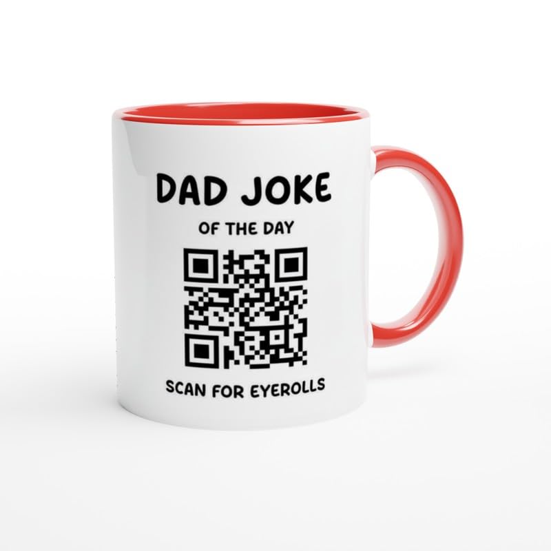 Dad Joke of the Day QR Code Coffee Mug, White and Blue, Funny Father Day Gift,Daily Dad Joke Mug | Funny Father's Day, Birthdays Best Daddy Ever QR Code Cup from Son Daughter (red)