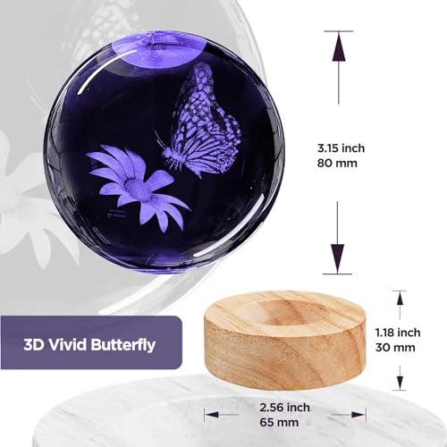 Image of 3D Butterfly Crystal Ball Night Light with 16 Colors and 4 Modes, Upgraded K9 Crystal, 3.15 Inch Butterfly and Flower Figurines, Remote Control, Gift Box