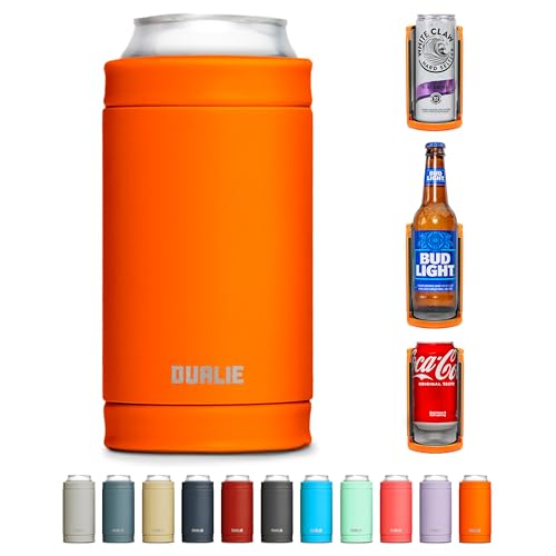 DUALIE 3 in 1 Insulated Can Cooler - Universal Size for 12 oz Cans, Slim Cans, and Bottles - Orange