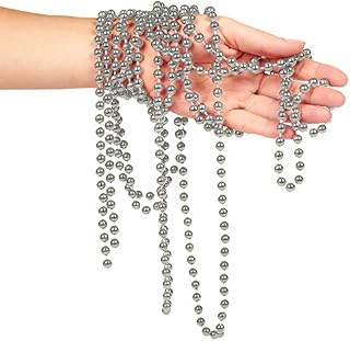 Festive Fix 9 Feet Christmas Bead Garlands in Silver  Artificial Pearls Strands for Xmas Trees Ornaments | Shiny Glitter Beaded Garland Decor Supplies for Christmas Wedding DIY Decoration