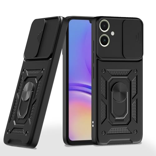Image of Pikkme D10 Tough Armor Bumper Case | 360 Protection Case | Sliding Camera Shield Cover & Ring Holder Stand Back Cover for Samsung Galaxy M05 / A05 / F05 (Black)