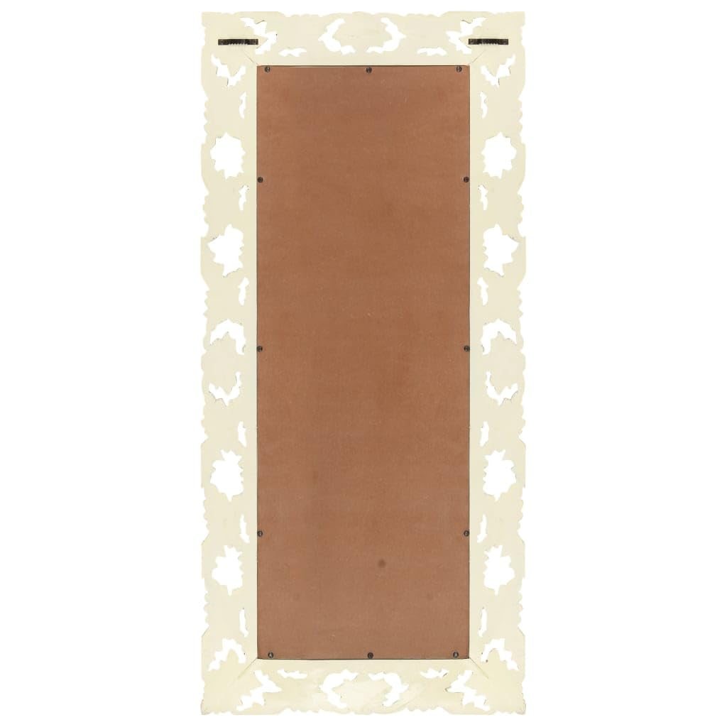 Ręcznie rzeźbione lustro białe 110 x 50 cm, lite drewno mango, lustro ścienne, dekoracja łazienki, sypialni, zmontowane, do przedpokoju i salonu