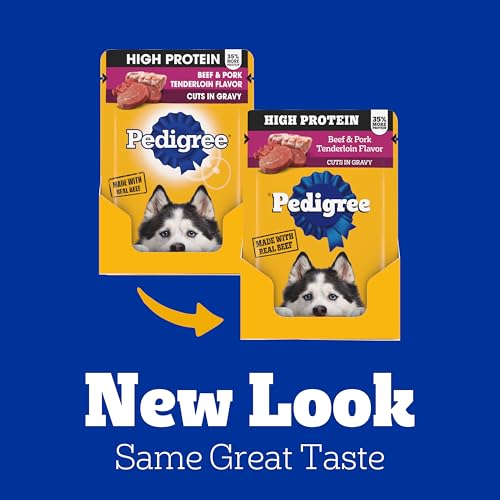 Image of Pedigree High Protein Wet Dog Food Pouch, Beef & Pork, 3.5 oz, 16 Count