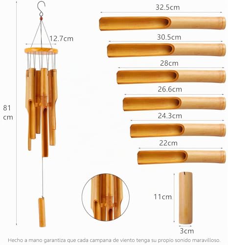 Campanillas de viento de bambú grandes de madera para terraza y decoración exterior 5