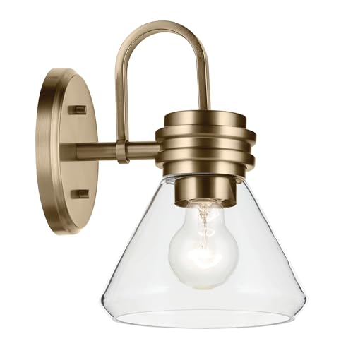 Image of Kichler Farum 7.25 inch 1-Light Wall Sconce Bathroom Vanity Light Fixture with Clear Glass in Champagne Bronze for Modern Lighting Over Mirror (7.25 inch W x 9.5 inch H) 55153CPZCLR