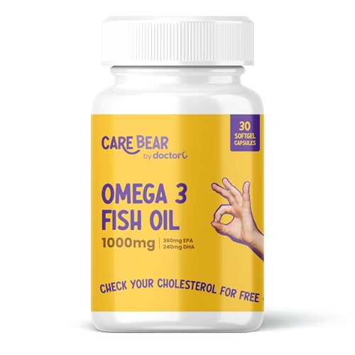 Image of CareBear Omega 3 Fish Oil 1000 mg (Bottle of 30 capsules) | Supplement for Men & Women | 360 mg EPA, 240 mg DHA | Independently lab tested | Supports Heart and Muscle health | No Fishy Burps | Perfect for daily consumption