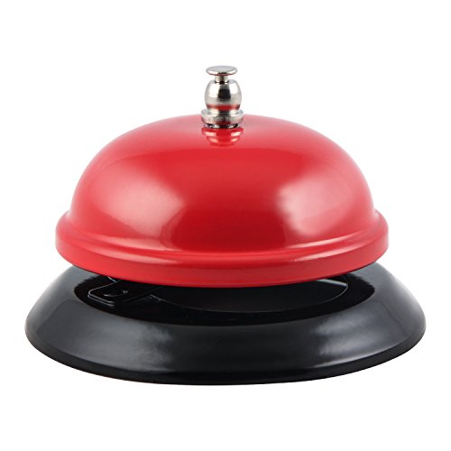 Red Call Bell, Desk Bells Ring, All-Metal Construction, Chrome Finish, No-Slip, Service Bell