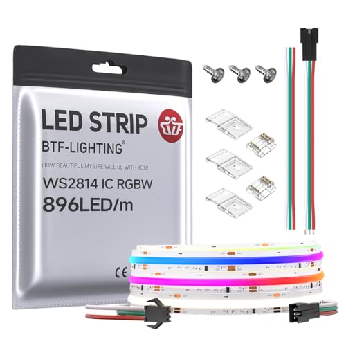 Image of BTF-LIGHTING FCOB COB LED Strip WS2814 IC RGBW 4000K Flexible High Density Color Chasing Uniform Light 9.8FT DC24V 896LED /m 16IC /m 12mm Width for Home DIY Lighting Projects(No Adapter or Controller)