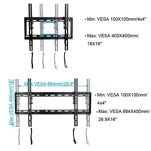VideoSecu Mounts Tilt TV Wall Mount Bracket for Most 23"- 75" Samsung, Sony, Vizio, LG, Sharp LCD LED Plasma TV with VESA 100x100 400x400 up to 684x400mm, Bonus HDMI Cable and Bubble Level MF608B2 WT1