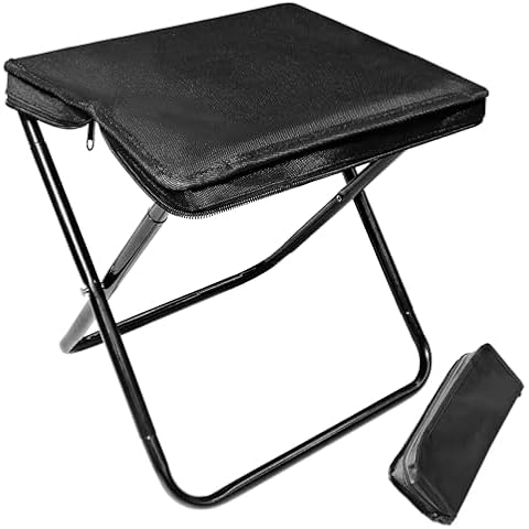 CHENEDY Camping Stool, Portable Folding Stool with Carry Bag, 12in Portable Folding Chair Collapsible Camp Stool Outdoor Footstool for Travel Walking Hiking Fishing Picnic Barbecue (Black) Cover