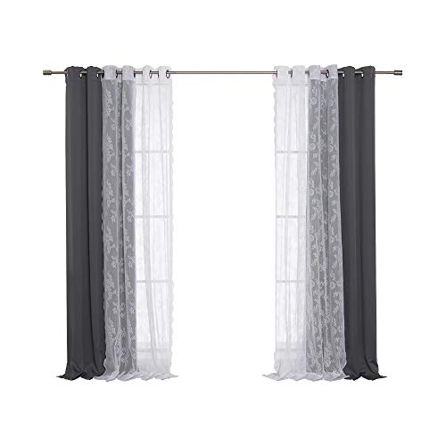 Best Home Fashion uMIXm Rose Sheers & Blackout Mix & Match Curtains - Dark Grey - 52