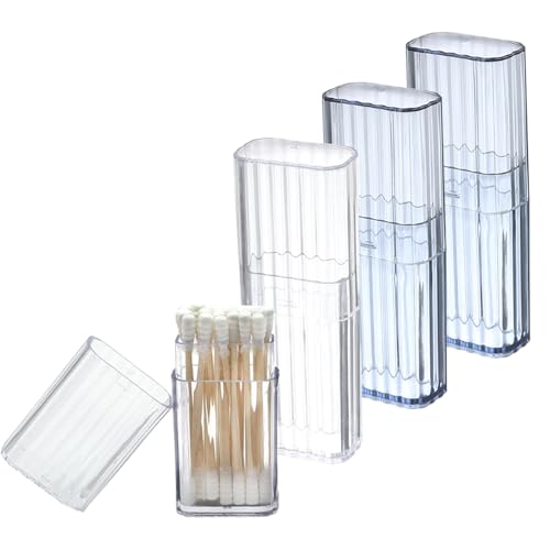 4PCS Cotton Swab Holder with Dustproof Lid, Portable Small Cotton Bud Travel Case for CottonSwabs, Dental Floss and Hair Ties, Toothpick Holder for Storage, Travel, Outdoor and Individual (Blue)