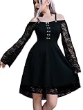 Générique Robe Extensible Bretelle Femme Dentelle Manche Bouffante Résille Punk Gothique Emo Goth Nu Goth Soirée Fille Bustier Corps Vin Rouge, L 5XL (Noir,L)