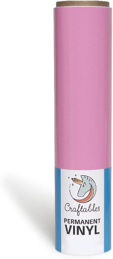 CraftablesLight Pink Vinyl Roll - Permanent, Adhesive, Glossy & Waterproof | 12" x 10' | for Crafts, Cricut, Silhouette, Expressions, Cameo, Decal, Signs, Stickers