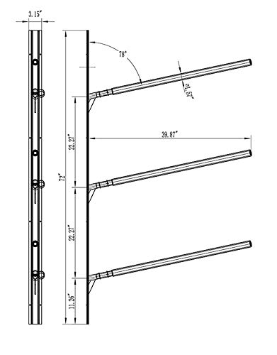 Krypt Towers Multisport Indoor/Outdoor Wall Mount Storage Rack, 3 x Kayak Wall Rack, Aluminum T6061 Lightweight and Heavy Duty Canoe Wall Mount, 78 Degree - 40