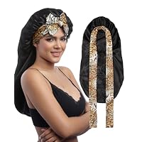 2 Stück Lange Satin Haarhauben – Verstellbare Seiden Schlafmützen Für Lange Haare, Damen & Herren (Schwarz, Lochblau)