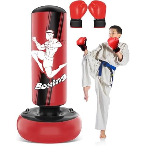 66 Inch Inflatable Punching Bag for Kids, Freestanding Punching Bag for Teen, Boxing Bag with Boxing Gloves for Practicing MMA Karate Taekwondo and Relieve Pent Up Energy(Red) Cover