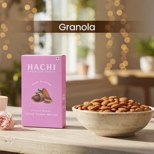 Image of HACHI Healthy Rose Almond Granola | Pack of 4 (35 g Each) | Crunchy Granola with Rolled Oats, Almonds, Rose Petals & Jaggery | Nutritious Snack for Travel, Office & Tiffin