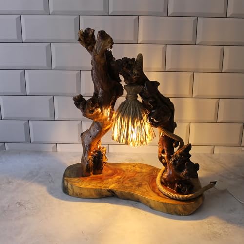 Image of Handcrafted Accent Wooden Lamp - Exquisite 46cm Artistic Light with Storage Base & LED Bulb - Perfect for Sophisticated Home & Office Spaces - Eco-Friendly & Robust Artisanal Decor Piece