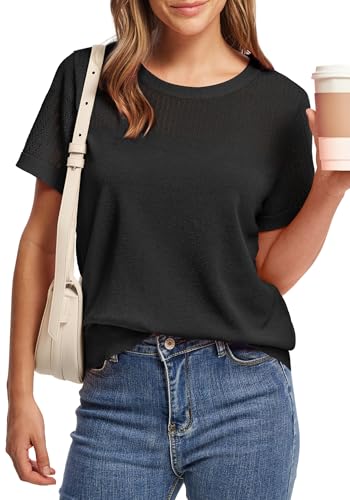 WIHOLL Short Sleeve Sweater for Women Trendy Summer Tops 2025 Early Fall Fashion Business Casual Outfits2