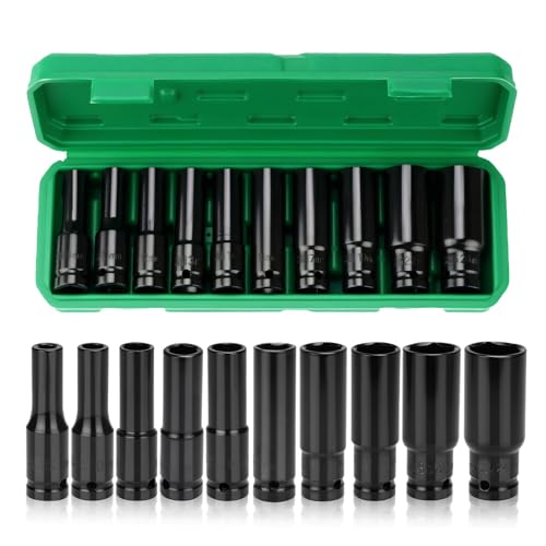 Sexyhot 10 pièces, douille longue 1/2, 6 pans, douille a choc vec boîte de rangement, a épaissi, jeu de clés hexagonales intérieures application vie...