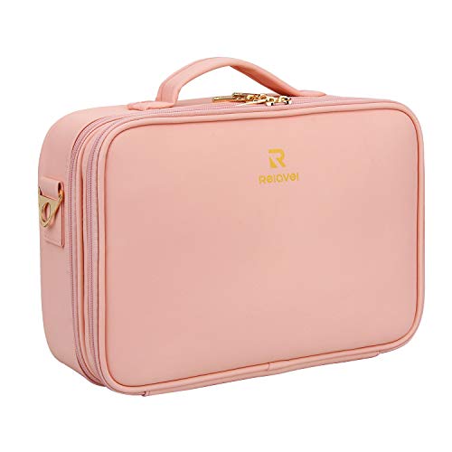 MONSTINA Large Capacity Makeup Case 3 Layers Cosmetic Organizer Brush Bag Makeup Train Case Makeup Artist Box for Hair Curler Hair Straightener Brush Set and Cosmetics (medium, pink)