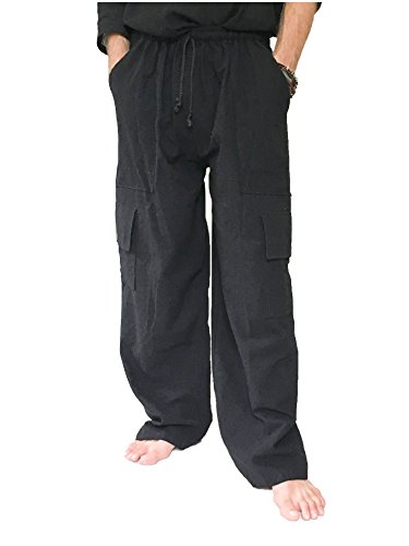 Love Quality Men's 100% Cotton Cargo Pants One Size Baggy Pants Drawstring Elastic Waist