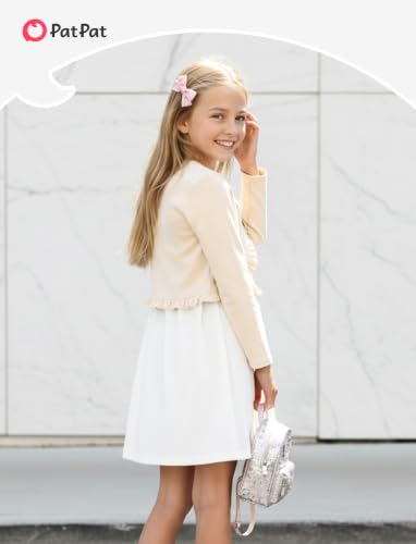 Image of PATPAT Girls Cardigan Bolero Size 4-12 Years Kids Knit Long Sleeve Ruffle Open Front Button Cover Up Cropped Tops for Girls
