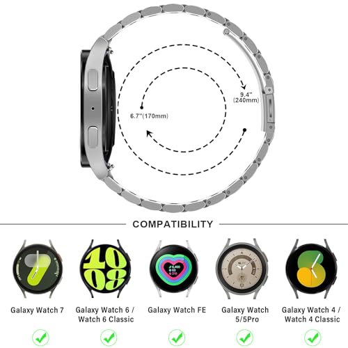 Image of Anlinser No Gap Bands Compatible with Samsung Galaxy Watch Ultra 7 /6 /5 /4 /FE Band 44mm 40mm /Watch 6 Classic Band 47mm 43mm /Watch 5 Pro 45mm /Watch 4 Classic, 20mm 22mm Metal Strap for Women Men