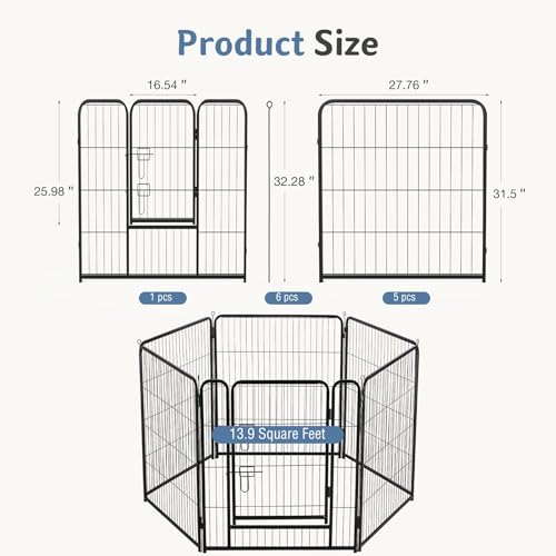 Image of DUMOS Dog Playpen 32 Inch 6 Panels Indoor Outdoor Metal Pet Fence