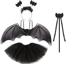 DERAYEE Costume Cosplay Chauve Souris Enfant,Comprenant 1 Paire d'Ailes de Chauve-Souris,1 Bandeau,1 Baguette de Fée,1 Jupe Court en Gaze