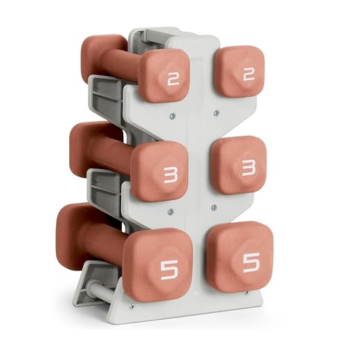 Image of Tone Fitness Neoprene Dumbbell Set with Storage Rack - Non-Slip, Anti-Roll Hand Weights for Home Gym Workouts | 20 lb, 32 lb, 50 lb, 60 lb & 100 lb Options