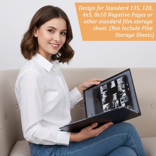 2 Pack Acid-Free Archival Film Negative Storage Box 3 Ring Photo Binder with Protector Sleeves for 135 35mm, 120 Film Negatives and Photo Slides, Black