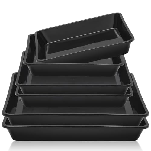 Greaner 8/10/12 Inch Square Tray, 6 Packs Heavy Duty Plastic Plant Plates to Catch Water, Plant Drip Trays No Holes(Black)
